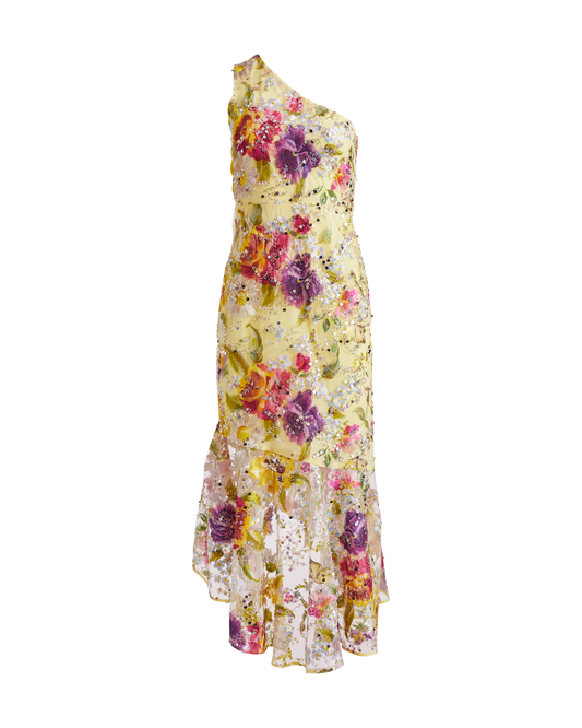 One-Shoulder Sequin Mesh Dress