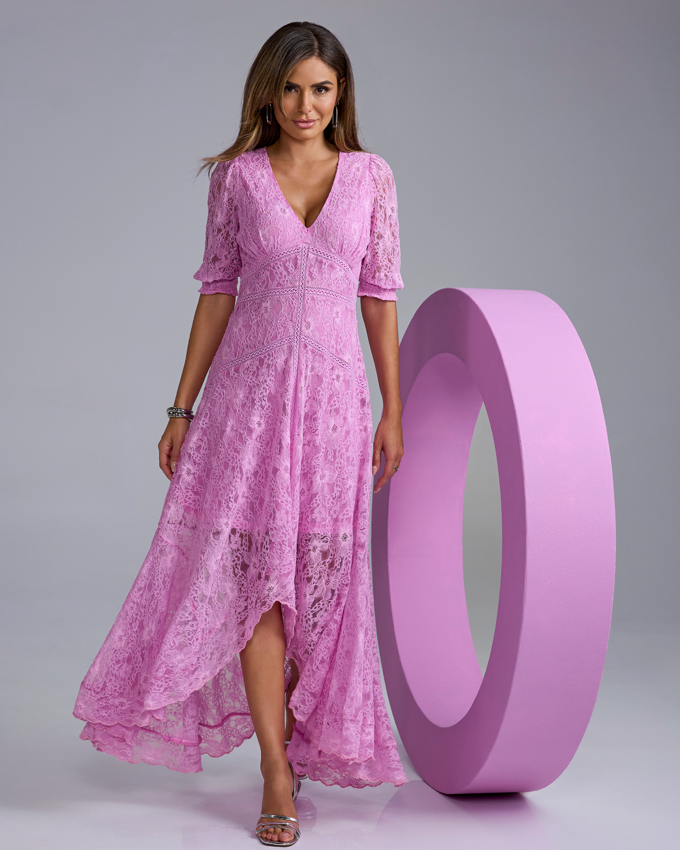 Lace High-Low Maxi Dress