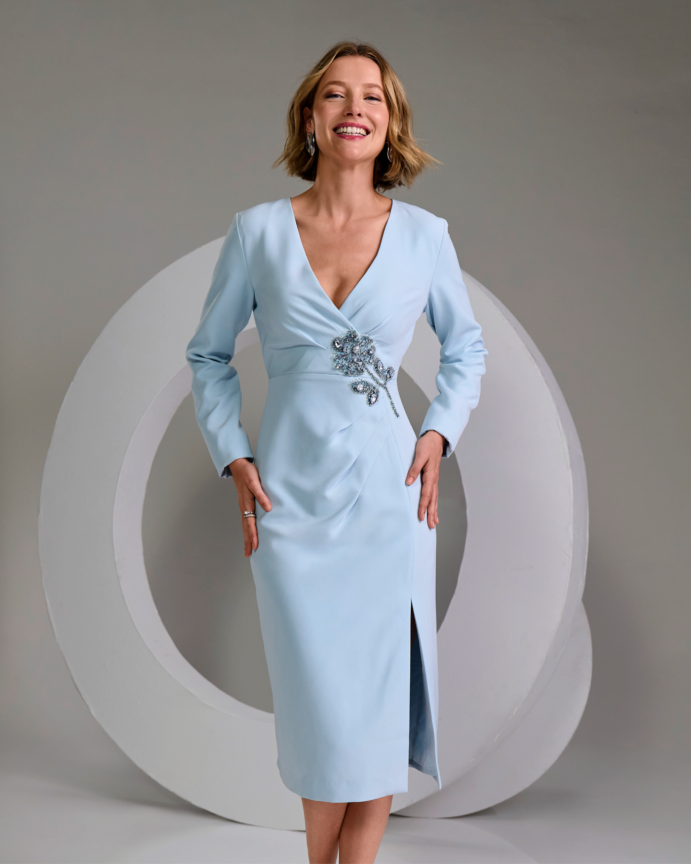 Embellished Surplice Sheath Dress