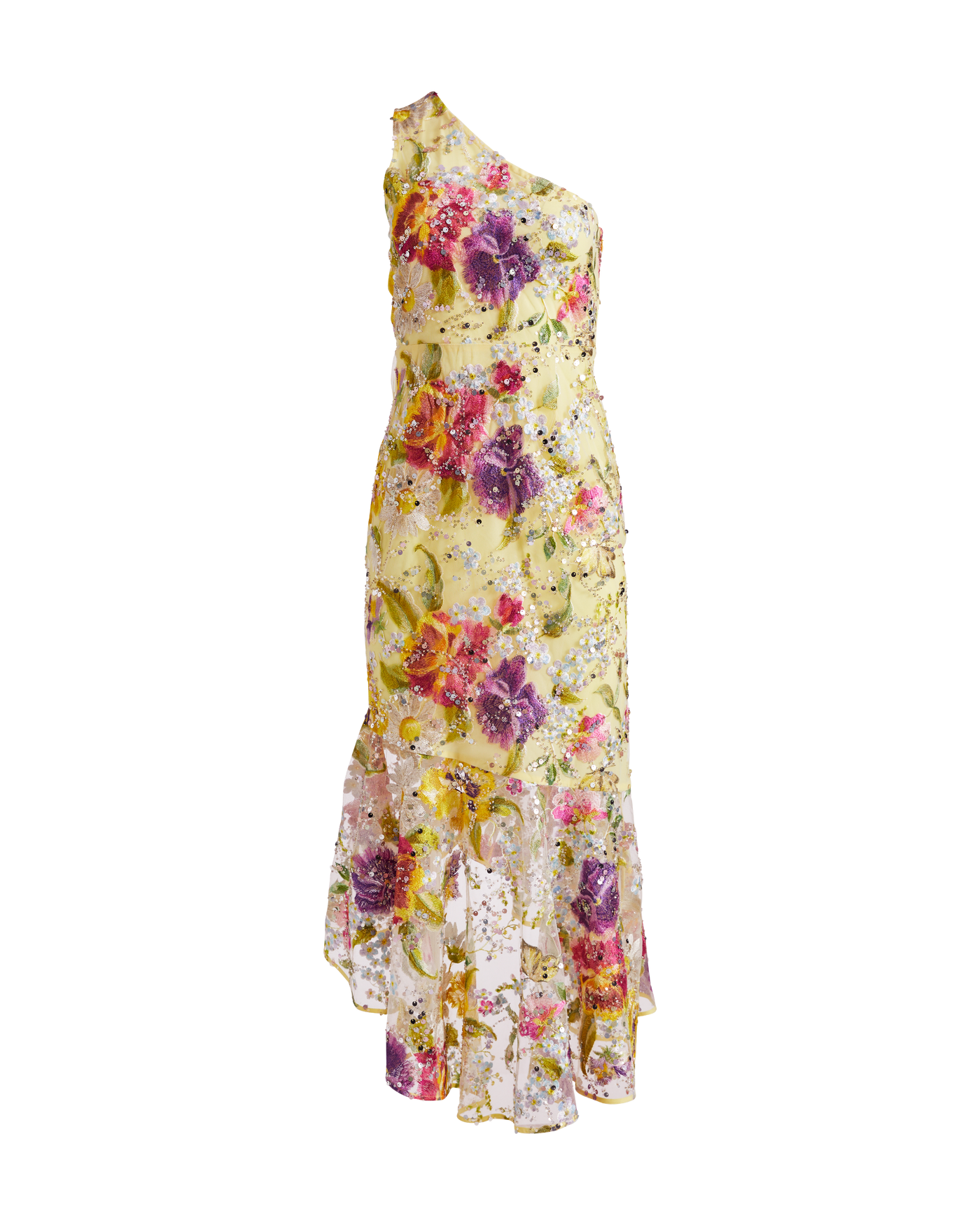 One-Shoulder Sequin Mesh Dress